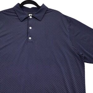 FootJoy Stretch Lisle Dot AOP Print Self Collar Polo Shirt 26408 Blue Mens XL